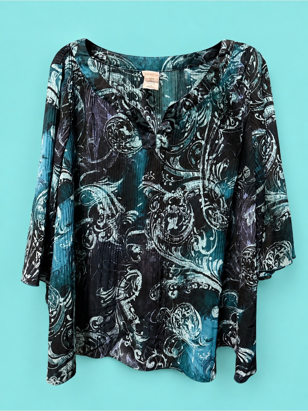 Just My Size Black & Teal Swirl Print Long Sleeve Tunic